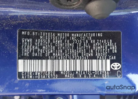 2020 Toyota Corolla Xse from USA, damaged, VIN 5YFT4RCE1LP039347